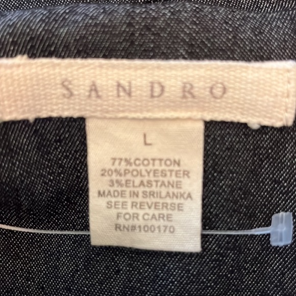 Sandro Black/Charcoal Chambray Jacket with Ruffle Trim size large NWT - Picture 5 of 6